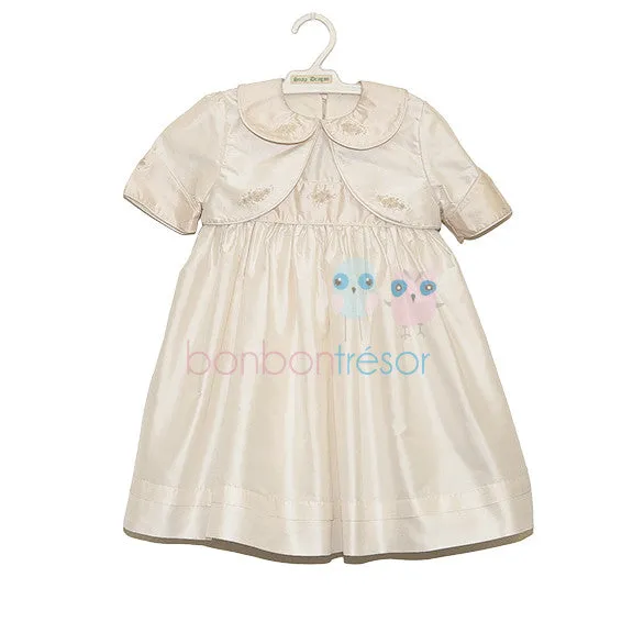 Christening Baby Girl Pink Silk Dress With Bolero