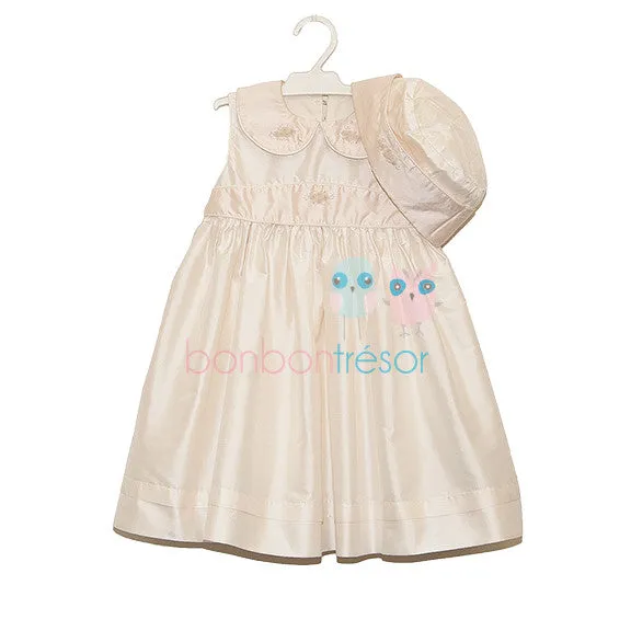 Christening Baby Girl Pink Silk Dress With Bolero