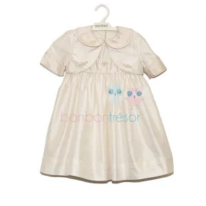 Christening Baby Girl Pink Silk Dress With Bolero