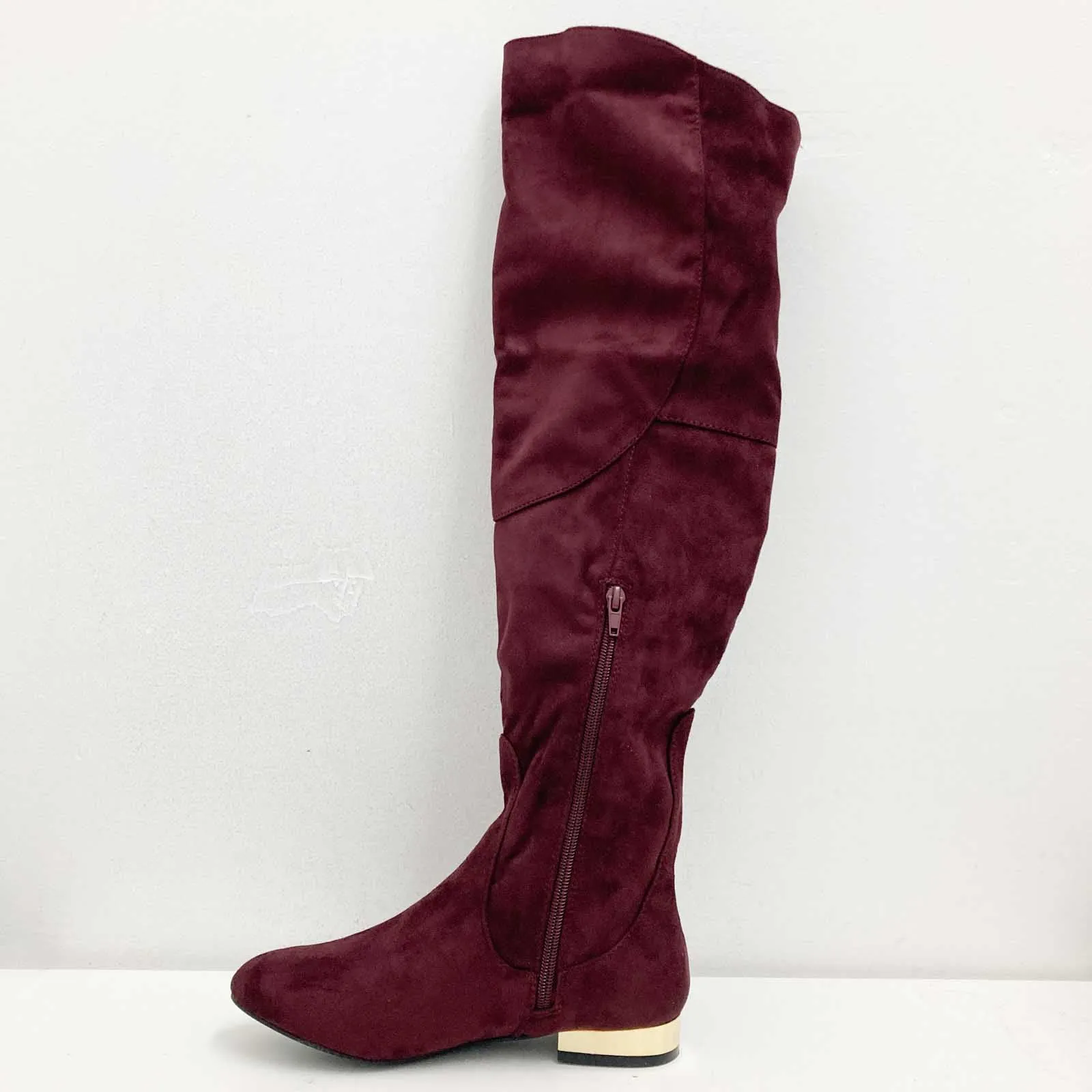 Dolcis Boots UK 4 Burgundy Faux Suede Tall Low Heel Katie
