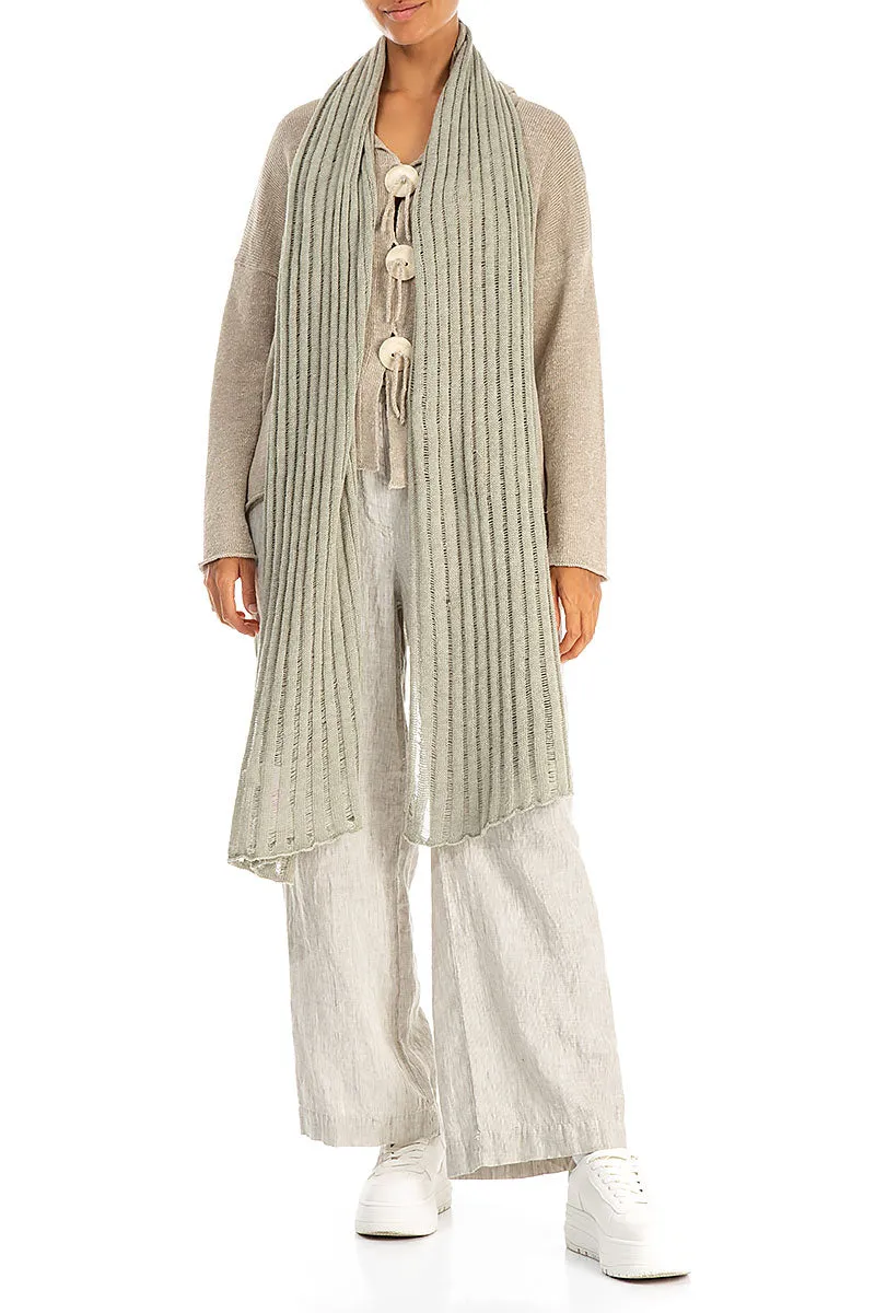 Drop Stitch Laurel Green Linen Scarf