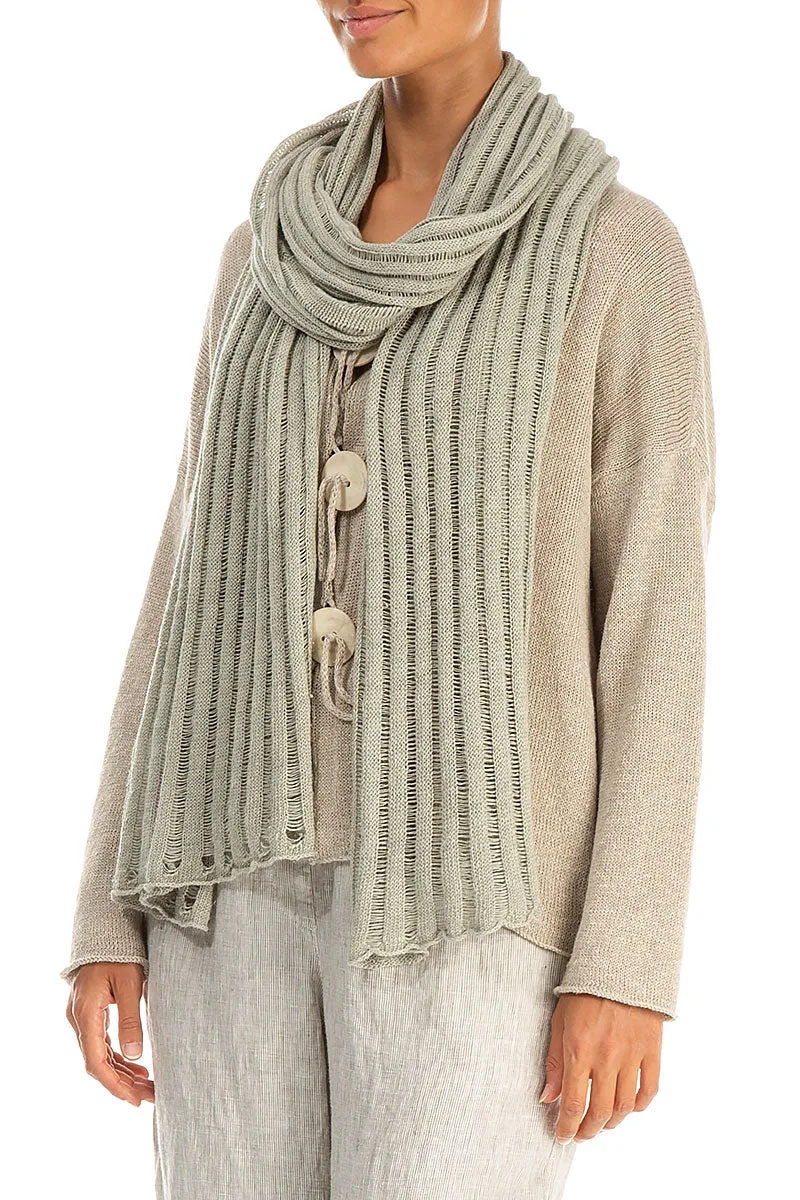 Drop Stitch Laurel Green Linen Scarf