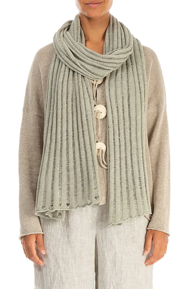 Drop Stitch Laurel Green Linen Scarf