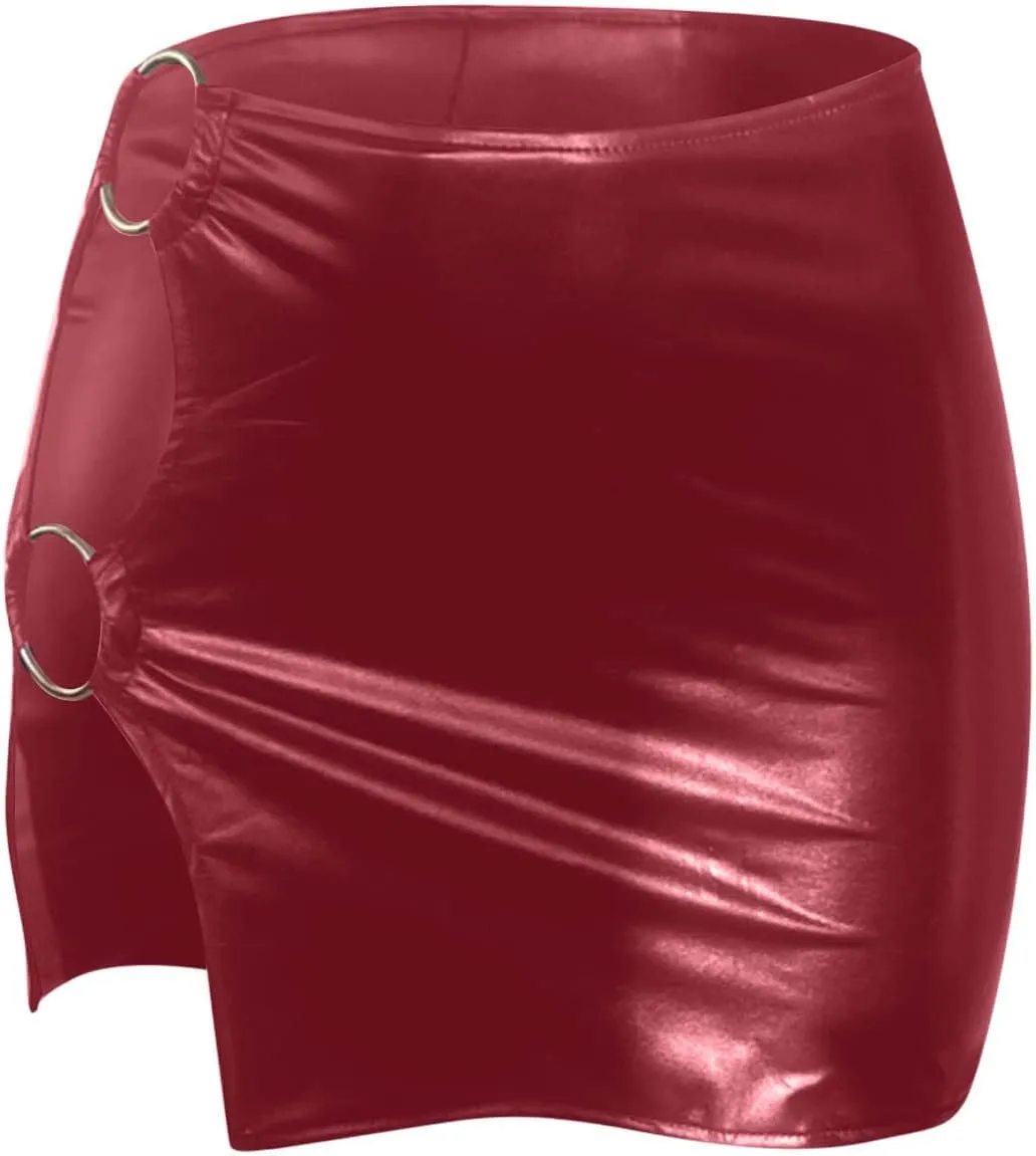 Fashion Zipper Women's Sexy PU Leather Hip Skirt Solid Color Leather Skirt Pleated Long Skirts for Women
