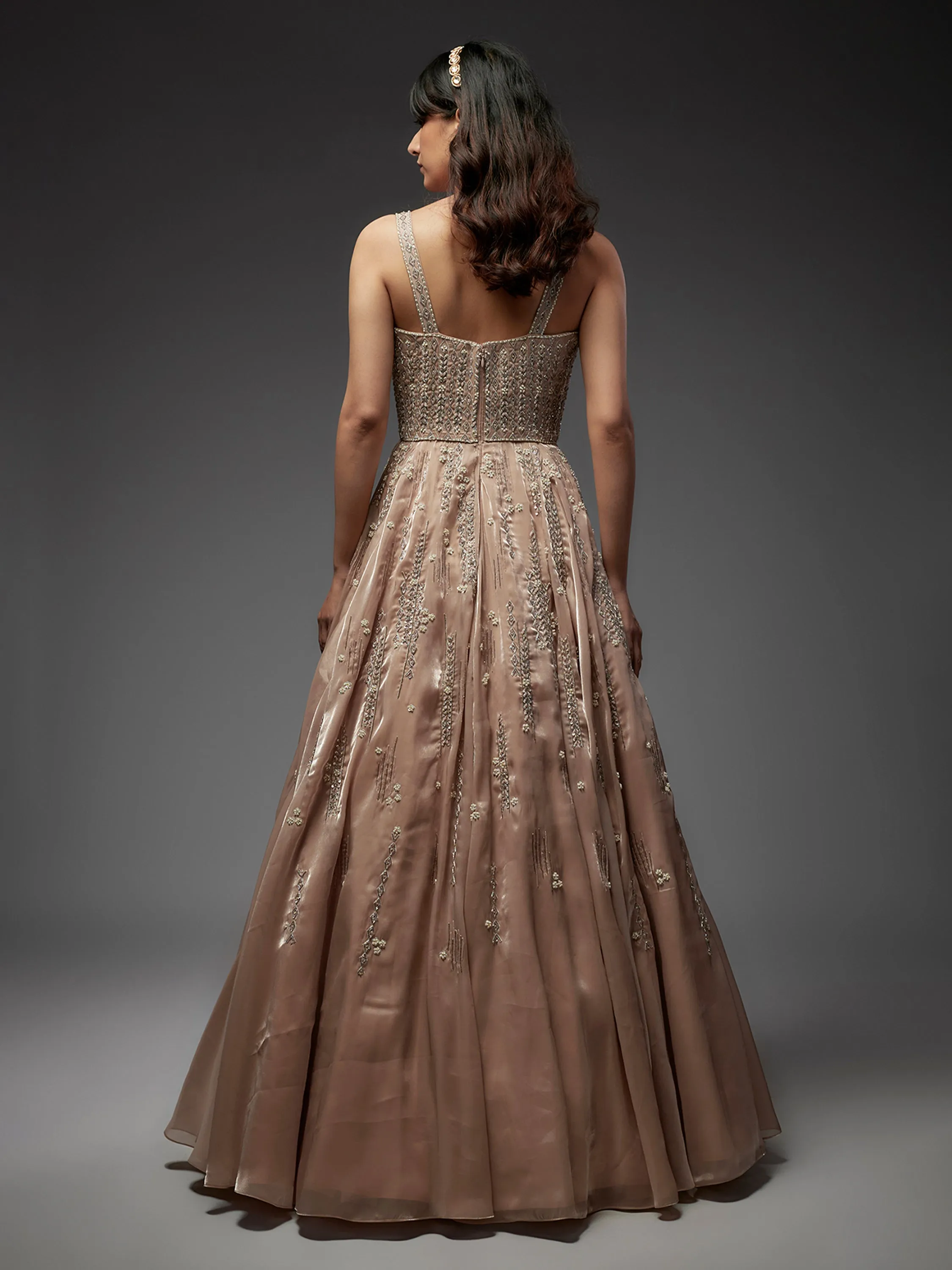 Gold Hand Embroidered Tissue Gown