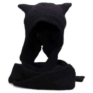 HAND KNITTED FAWN BALACLAVA-SCARF / BLACK
