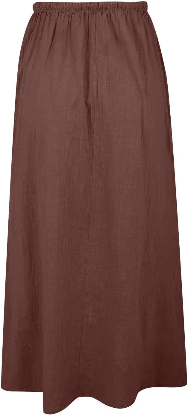 Linen Maxi Skirts for Women Trendy Casual Summer Drawstring Long A Line Skirt Comfy Flowy Boho Beach Vacation Skirt