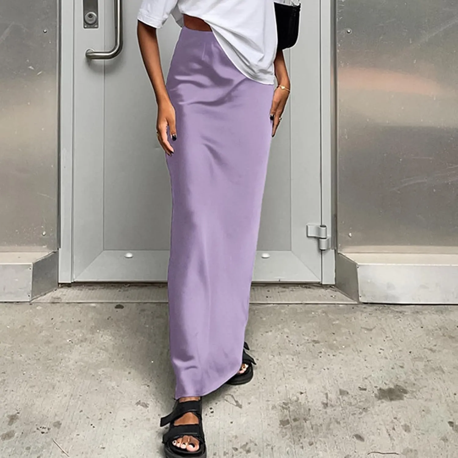 Long Skirts for Women Satin High Waisted Flared Skirt 2025 A Line Cocktail Party Skirt Business Casual Clothes