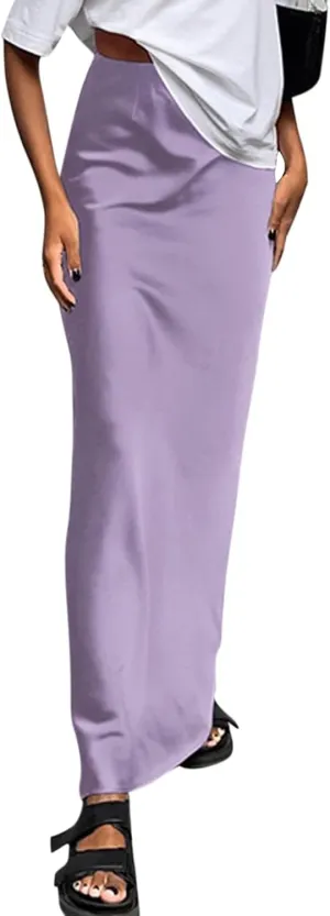Long Skirts for Women Satin High Waisted Flared Skirt 2025 A Line Cocktail Party Skirt Business Casual Clothes