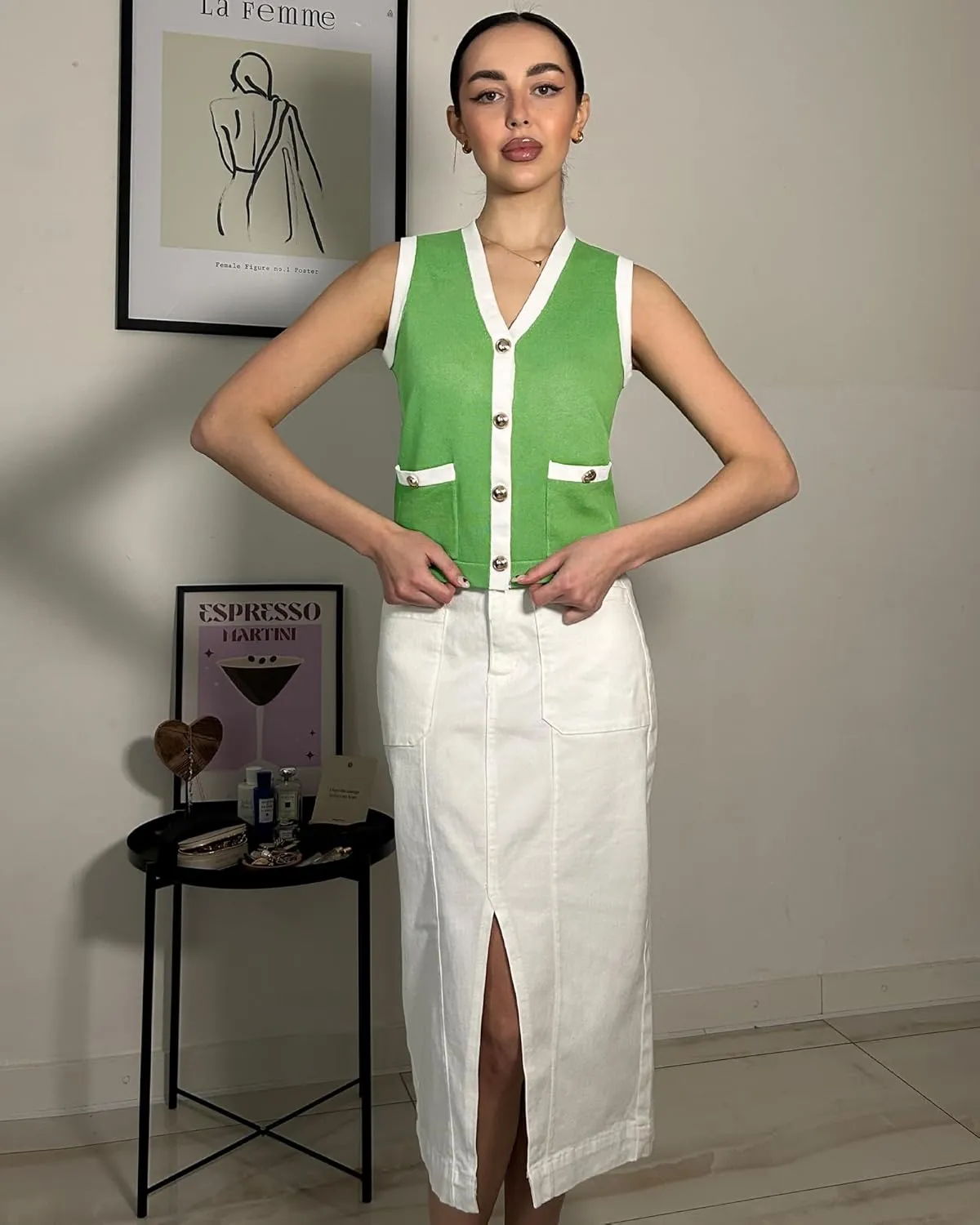 luvamia Knit Vest for Women Trendy Colorblock Button Down Dressy Casual Sleeveless Summer Sweater Vests Top with Pockets