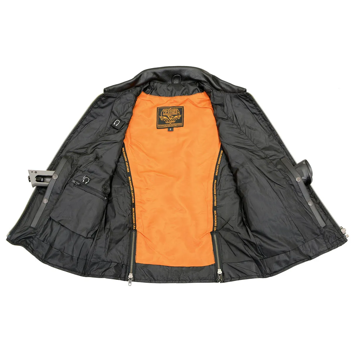Milwaukee Leather MLL4520 Womens Black Leather Shirt Style Collar Motorcycle Rider Vest with 4 Front Lower Pockets