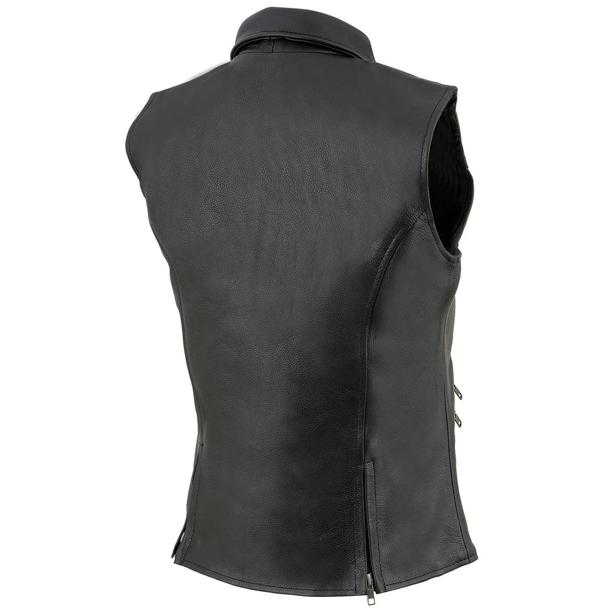 Milwaukee Leather MLL4520 Womens Black Leather Shirt Style Collar Motorcycle Rider Vest with 4 Front Lower Pockets