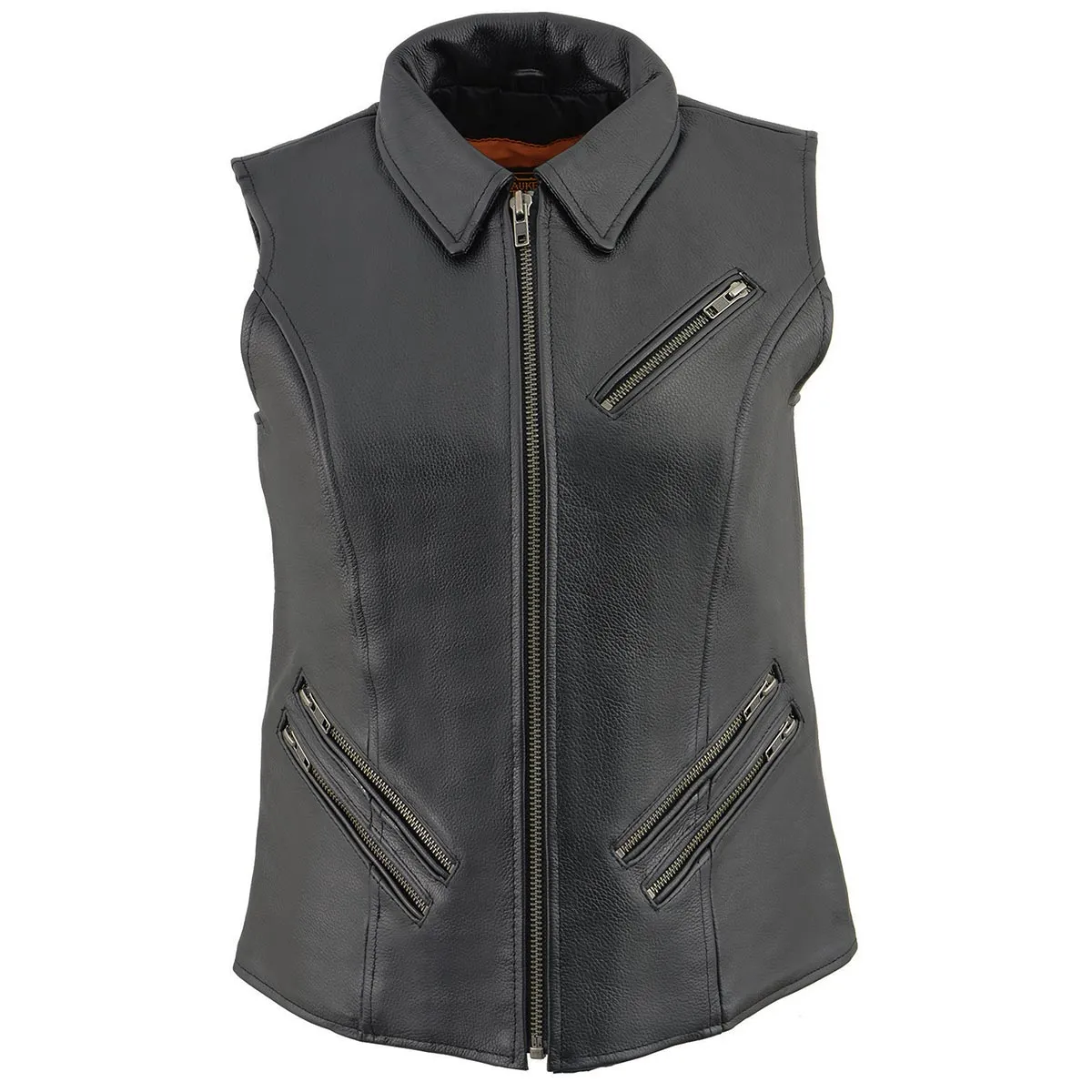Milwaukee Leather MLL4520 Womens Black Leather Shirt Style Collar Motorcycle Rider Vest with 4 Front Lower Pockets