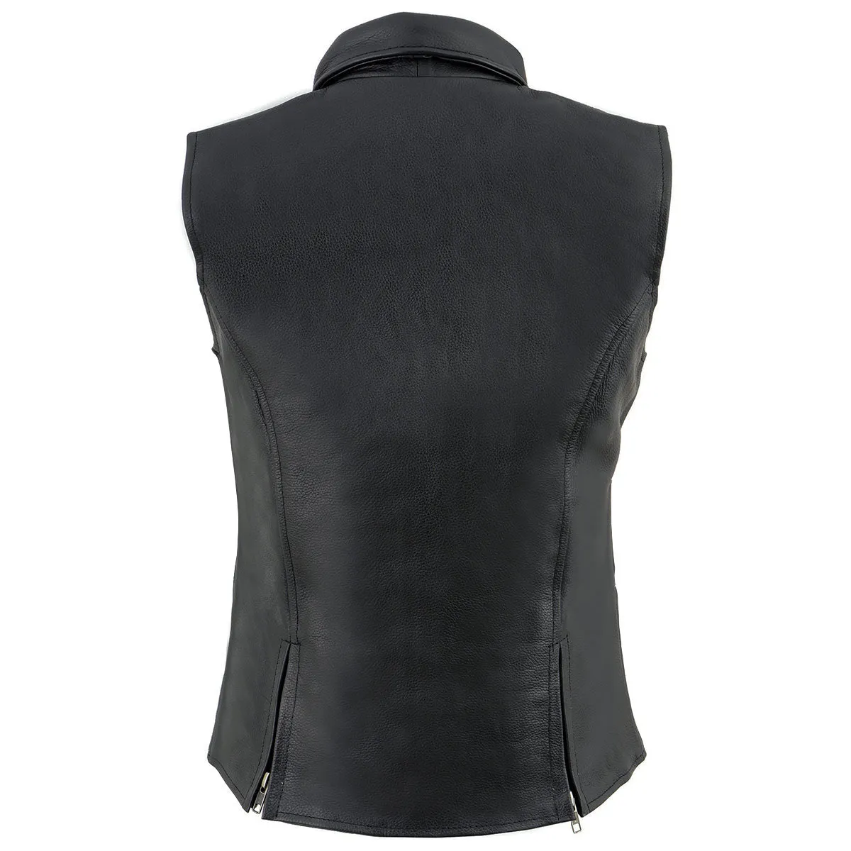Milwaukee Leather MLL4520 Womens Black Leather Shirt Style Collar Motorcycle Rider Vest with 4 Front Lower Pockets