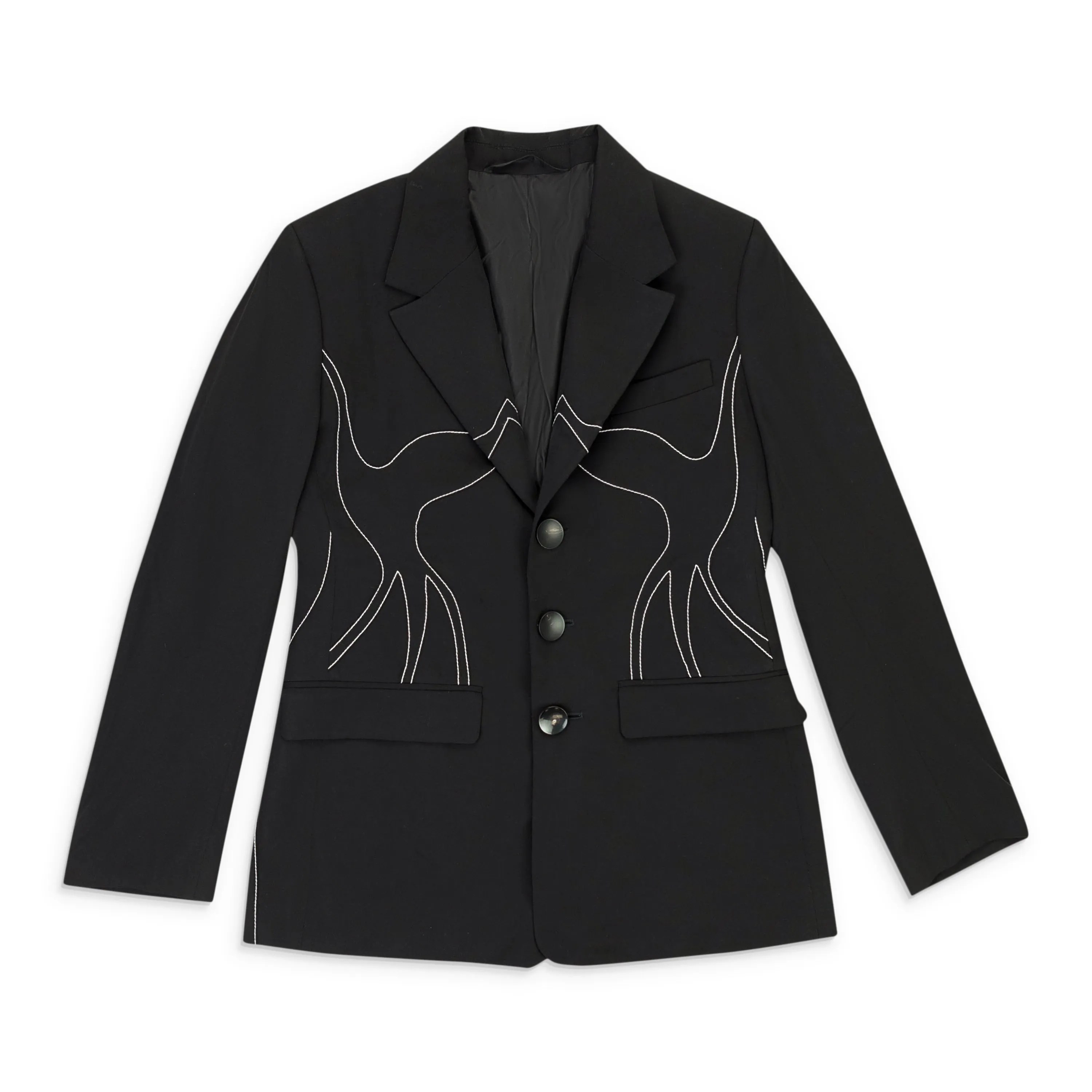 SAQI SINGLE-BREASTED WOOL BLACK SUIT JACKET