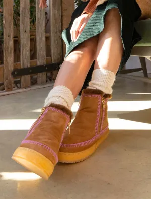 Setsu Crochet Boot Mustard Suede with Purple
