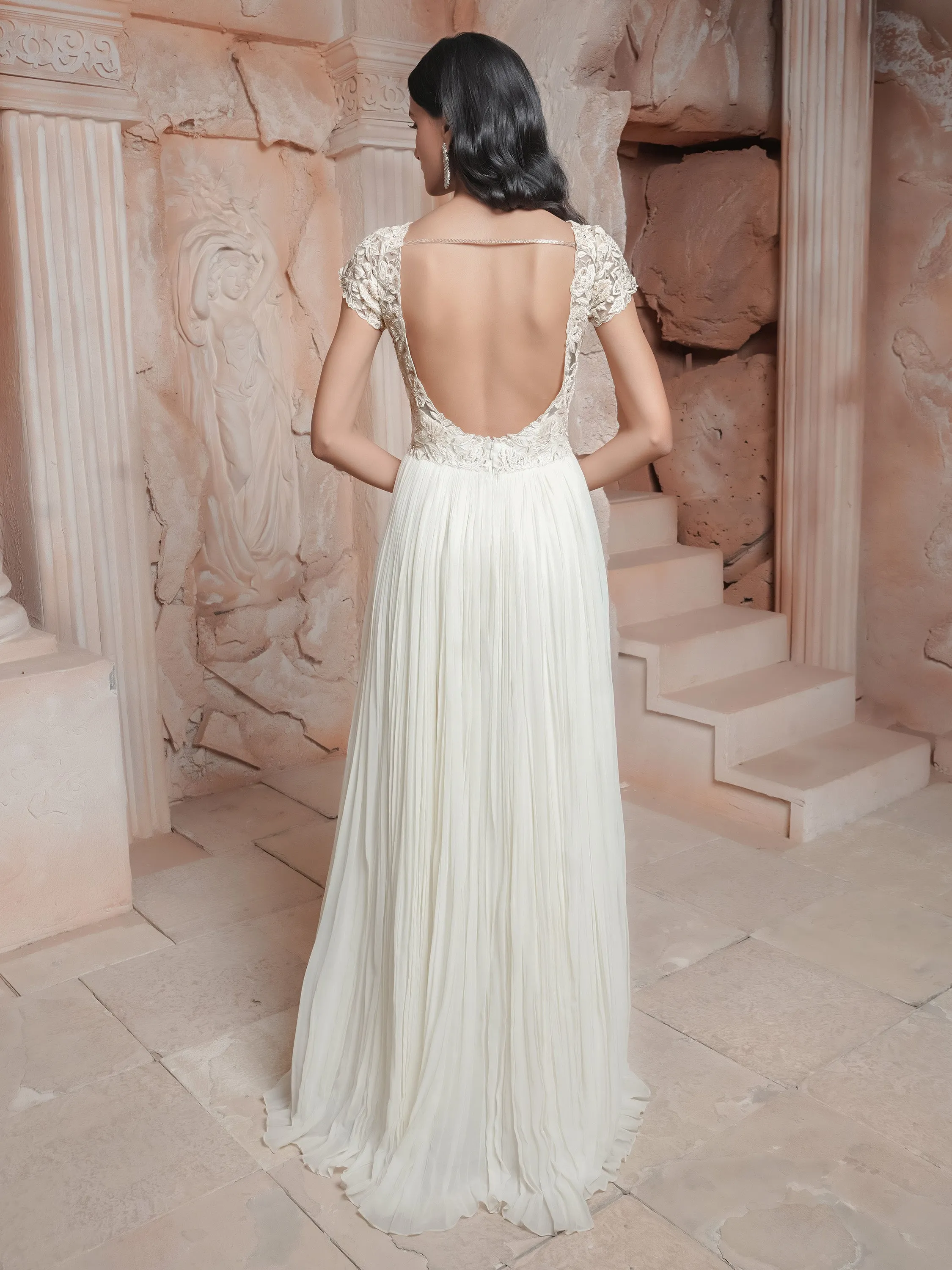 White Embroidred Gown With Stole