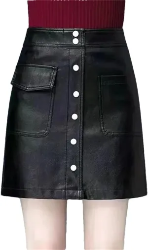 Women Leather Skirt Elegant PU Long Midi Skirt High Waist Split Package Hip Skirt