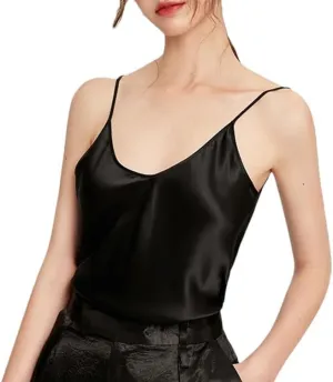 Women Mulberry Silk Camisoles Solid Color Casual Going Out Tank Tops Spaghetti Strap Sleepwear