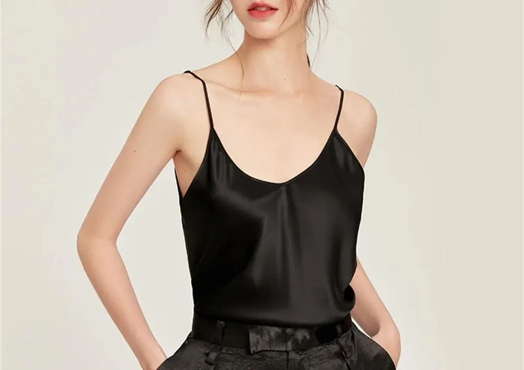 Women Mulberry Silk Camisoles Solid Color Casual Going Out Tank Tops Spaghetti Strap Sleepwear