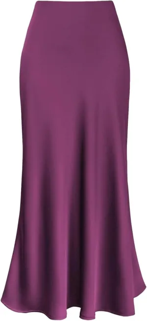 Womens Casual Solid Versatile Skirt Fashion Elegan High Waist Satin Dress Stretch Bodycon Knee Length Prom Party Skirt