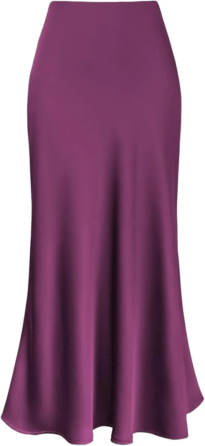 Womens Casual Solid Versatile Skirt Fashion Elegan High Waist Satin Dress Stretch Bodycon Knee Length Prom Party Skirt