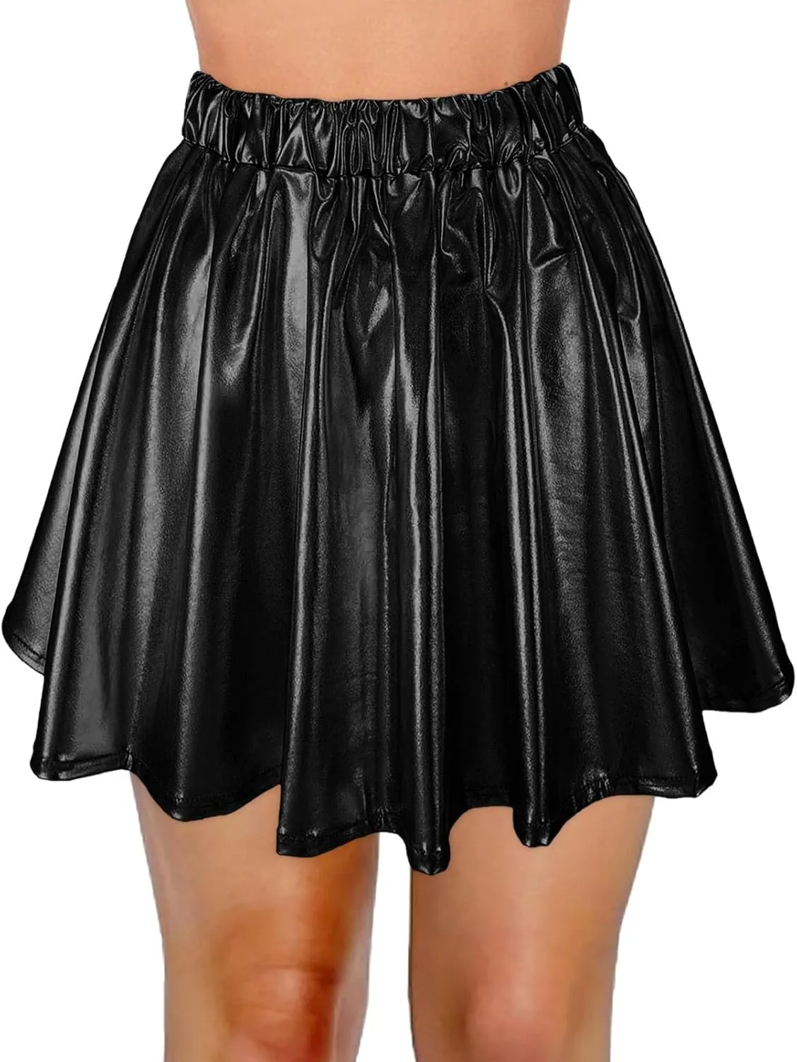 Womens Fashion High Waisted Pleated Skirts Shiny Metallic Dance Skirt Flared A Line Mini Skort Carnival Sequin Skirts