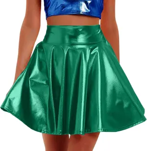 Womens Mini Skirt Trendy Dressy Pleated Swing Flowy Flared Metallic Skater Skirt Club Party Outfits Fashion Clothes