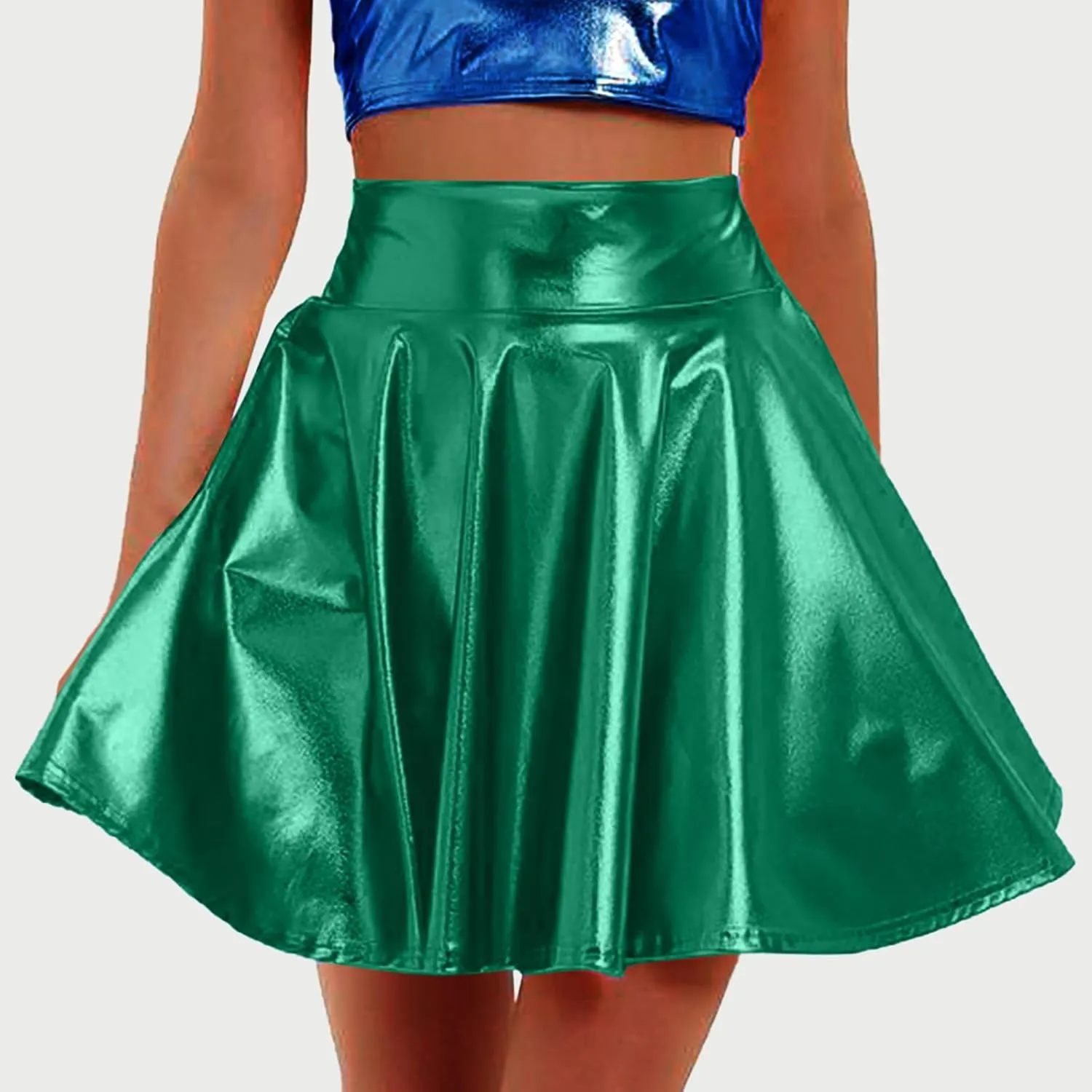 Womens Mini Skirt Trendy Dressy Pleated Swing Flowy Flared Metallic Skater Skirt Club Party Outfits Fashion Clothes