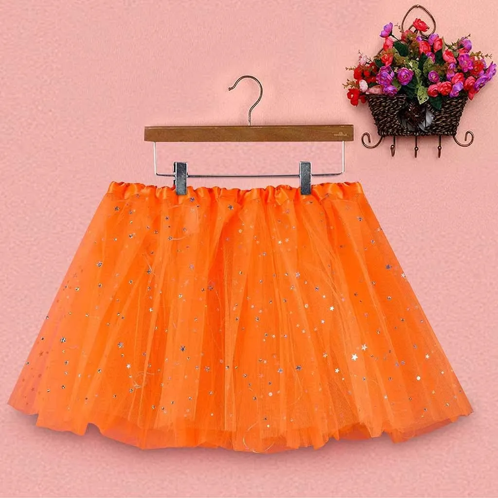 Womens Small Bulb Pleated Princess Skirt Fashion Star Sequin Mini Skirts Tulle Bubble Tutu Skirt Prom Party Shiny Skirt
