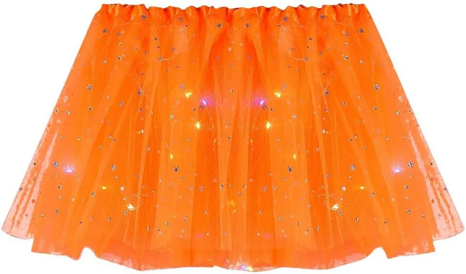 Womens Small Bulb Pleated Princess Skirt Fashion Star Sequin Mini Skirts Tulle Bubble Tutu Skirt Prom Party Shiny Skirt