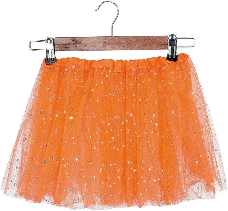 Womens Small Bulb Pleated Princess Skirt Fashion Star Sequin Mini Skirts Tulle Bubble Tutu Skirt Prom Party Shiny Skirt