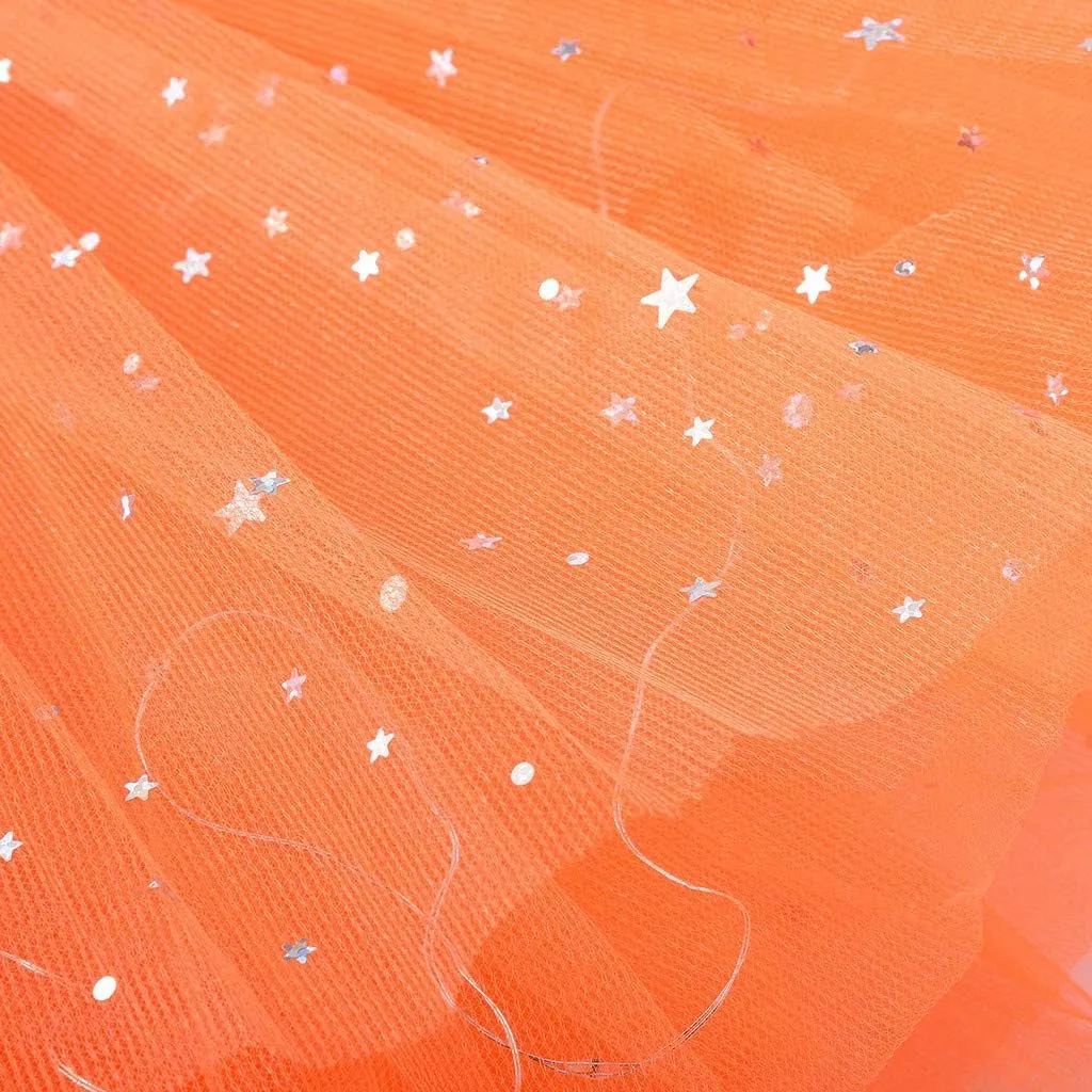 Womens Small Bulb Pleated Princess Skirt Fashion Star Sequin Mini Skirts Tulle Bubble Tutu Skirt Prom Party Shiny Skirt